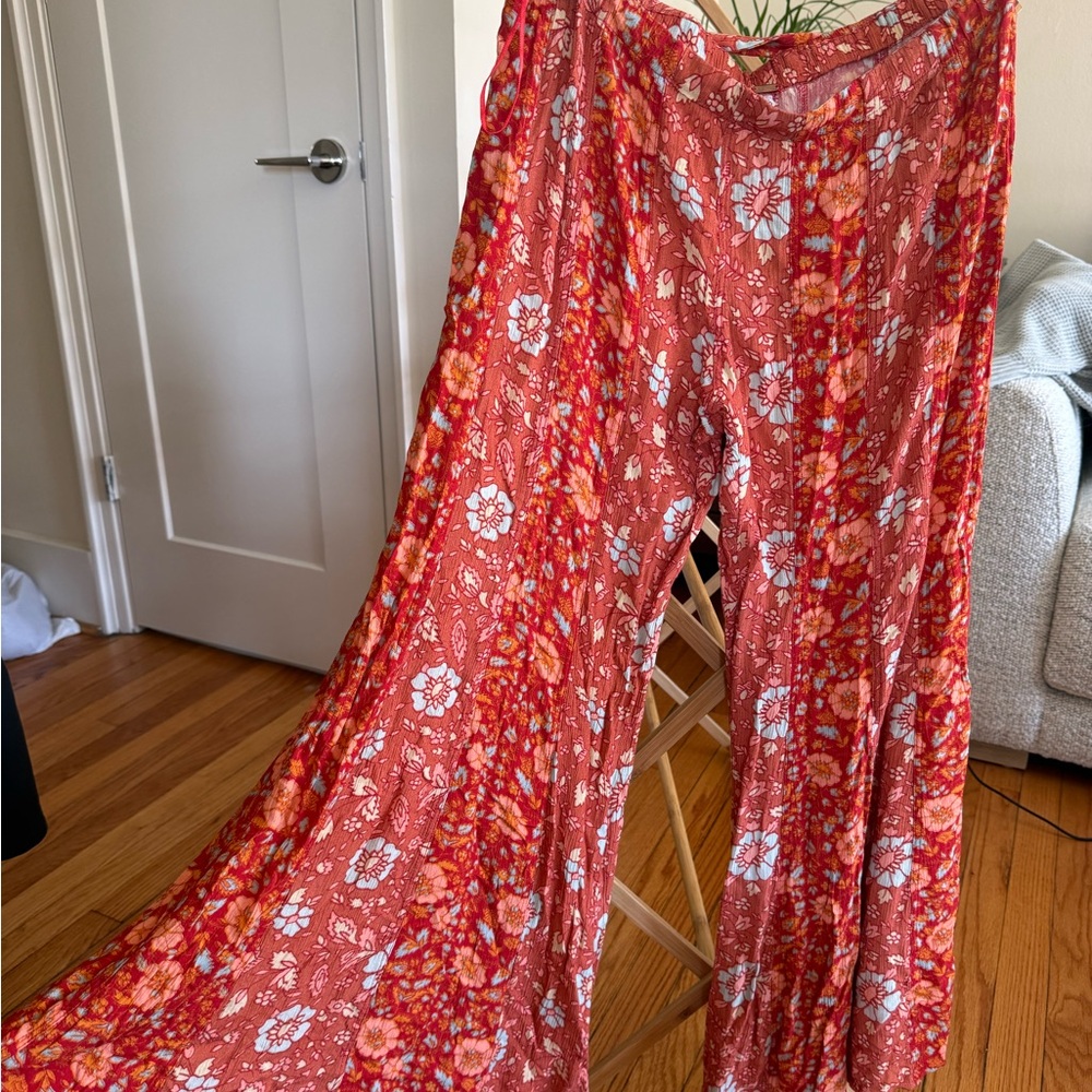 Free People Bali Sultry Boho Floral Wide Leg Flare Pants